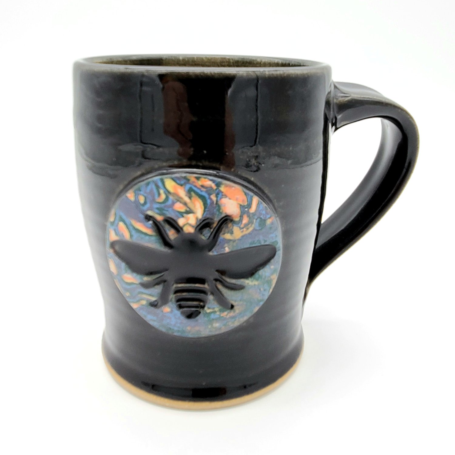 Rainbow swirl & black bee mug