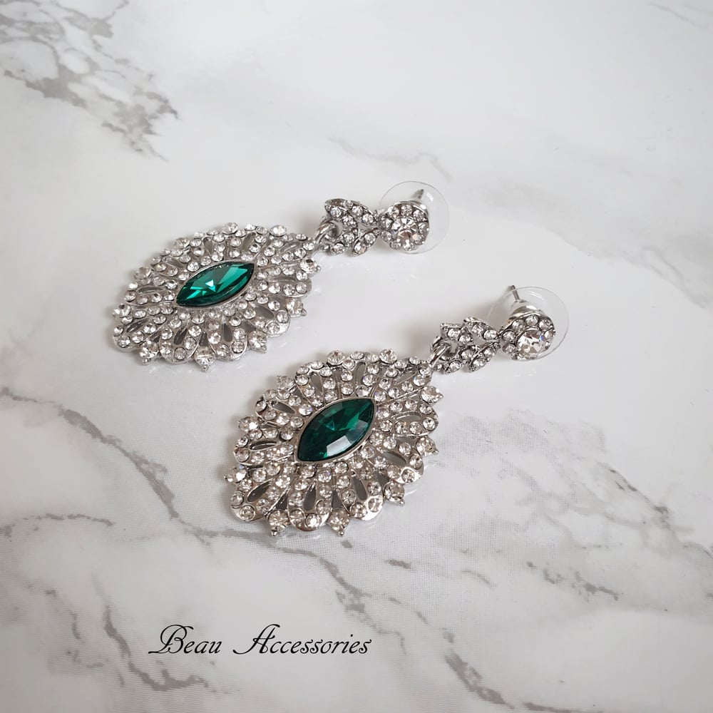 Image of Emerald Rhinestone Earrings