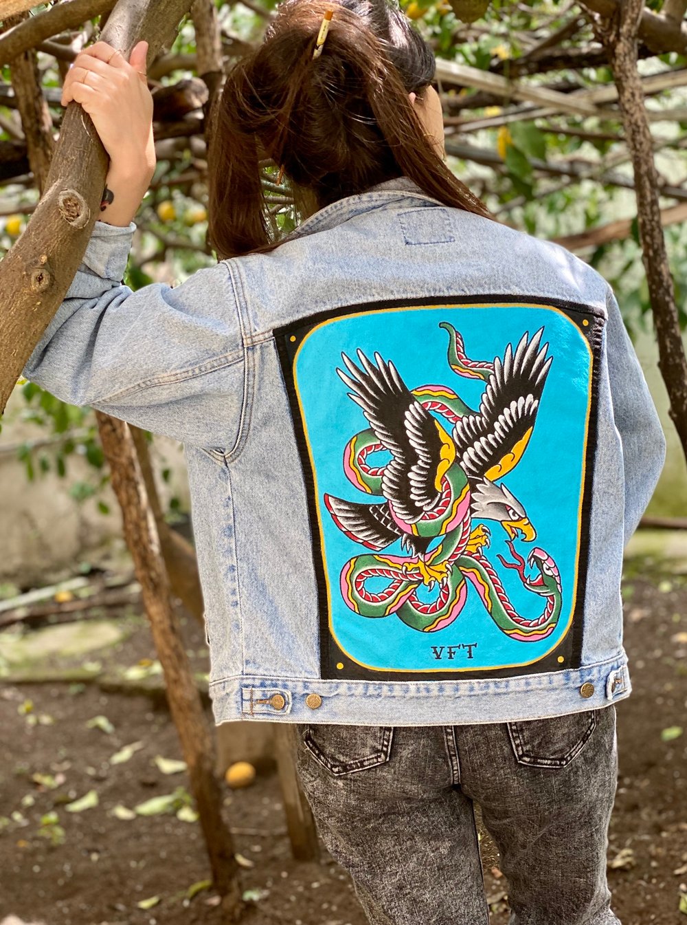 Lee jeans jacket hand painted