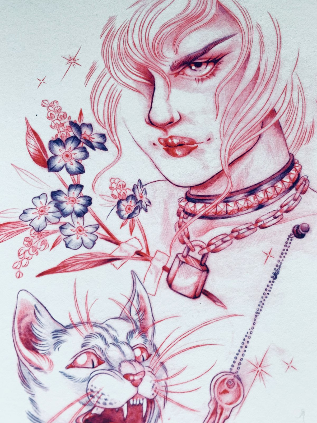 Kitty - Red Sketch 8x10” Print