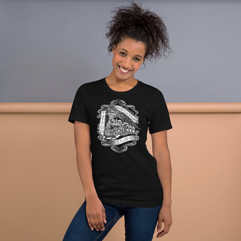 Short-Sleeve Unisex T-Shirt featuring Whistle Stop Studio logo by Shawn Brown