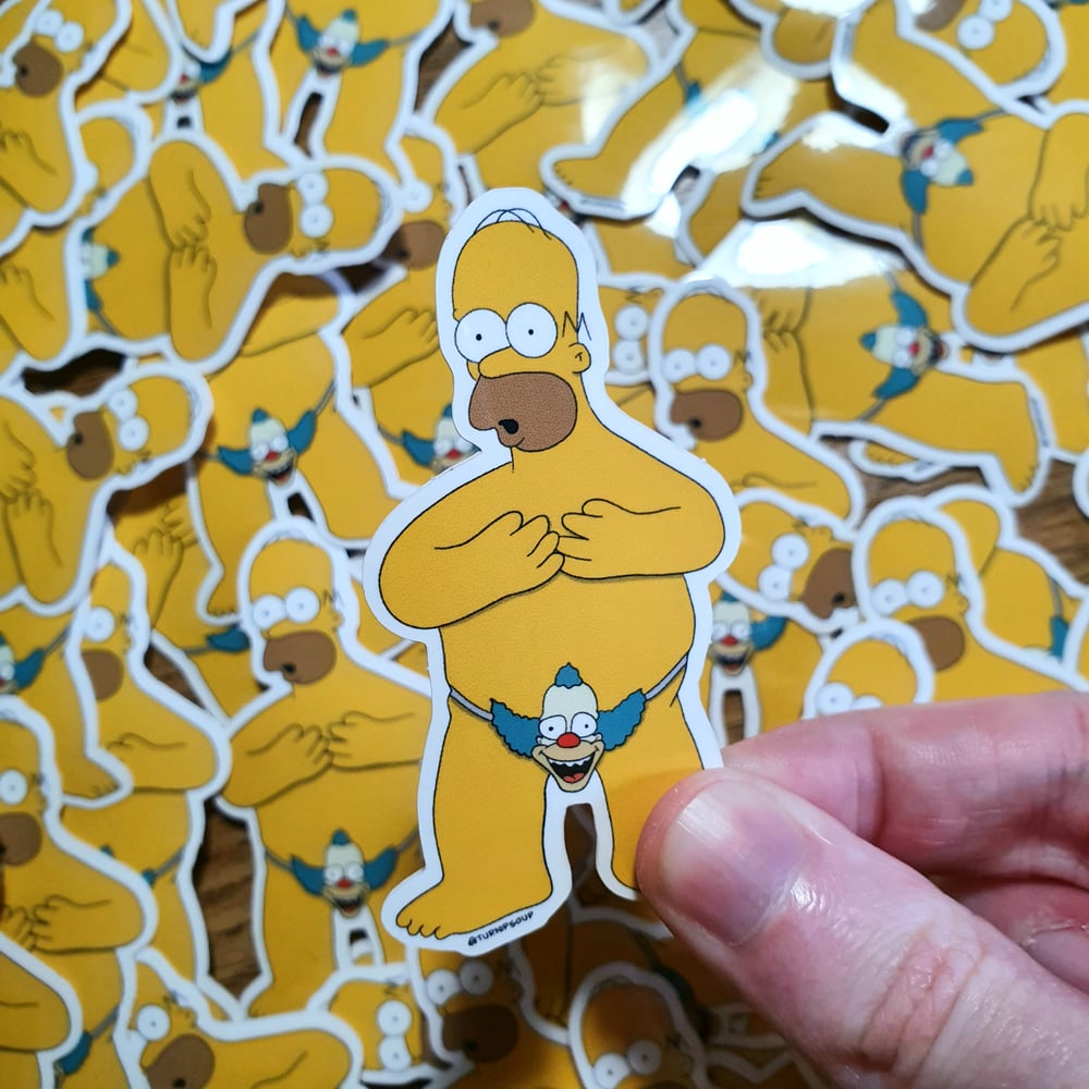 Image of Homer & His Kinky Krusty Mask Sticker.