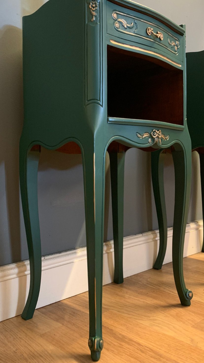 Image of A pair Of French dark green side tables