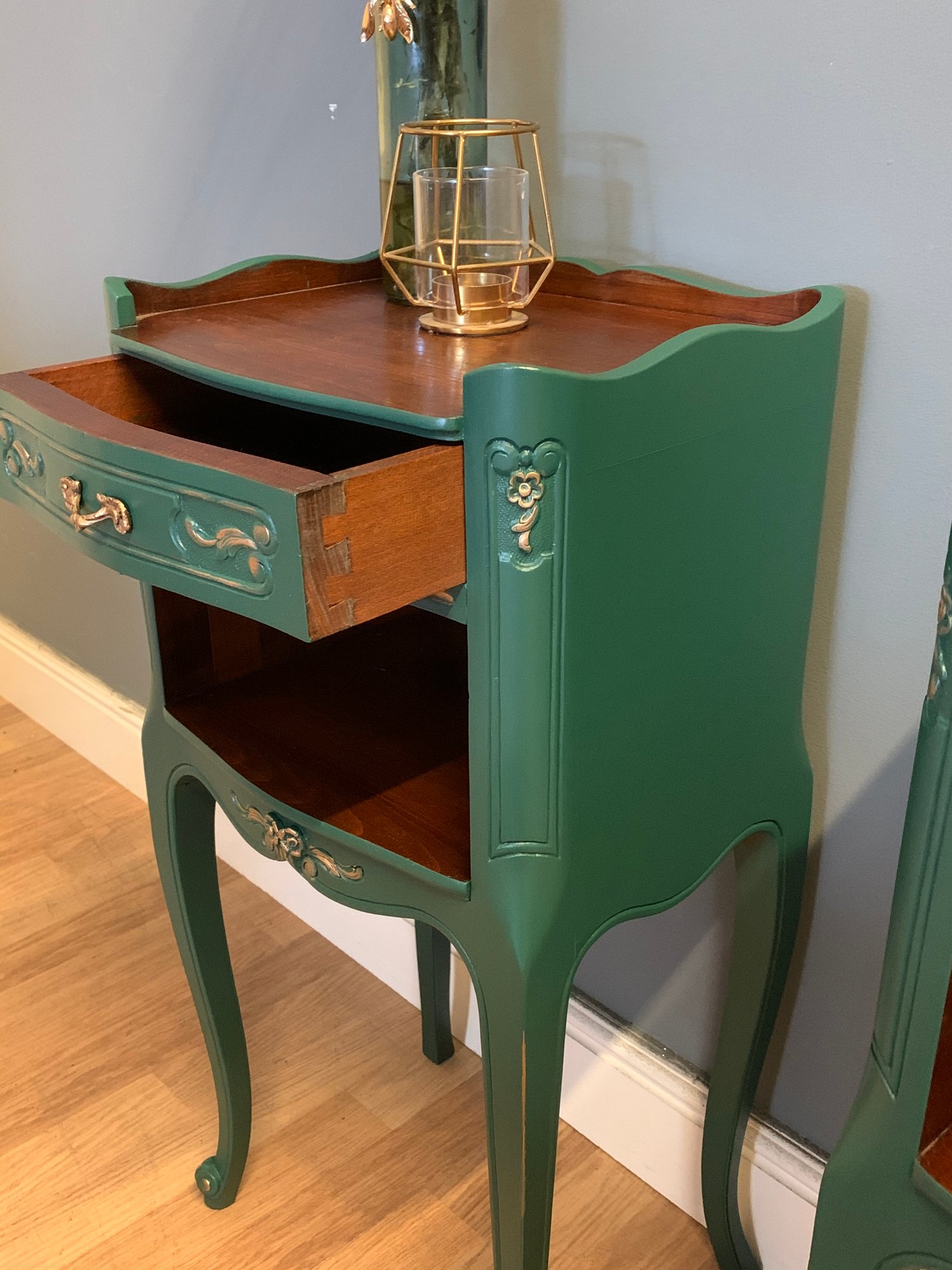 Image of A pair Of French dark green side tables