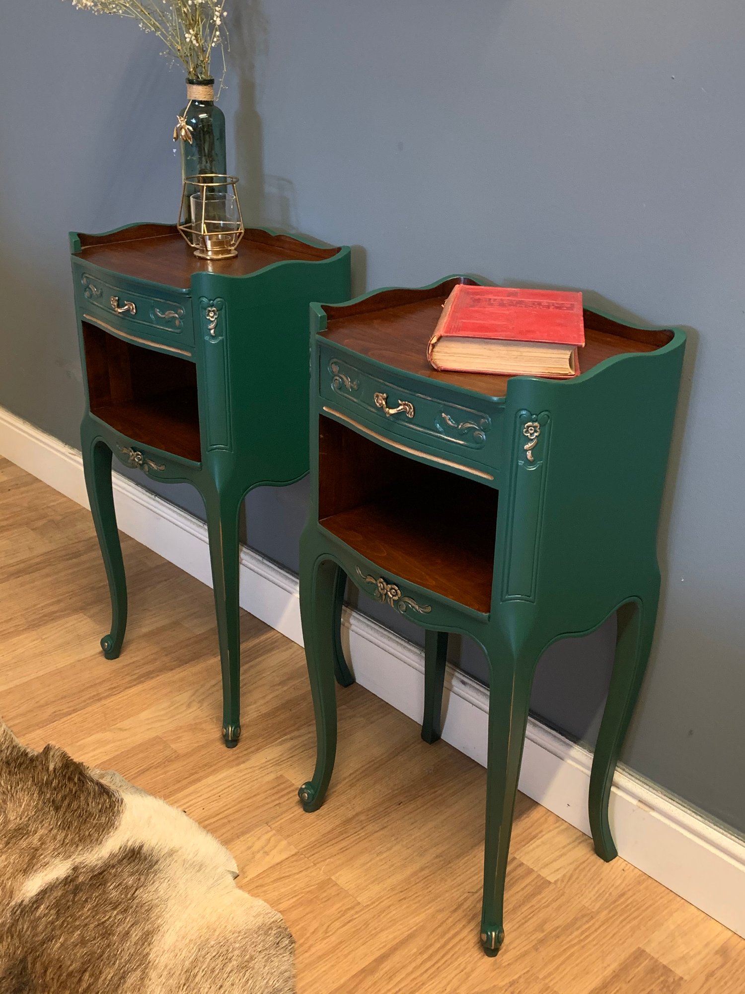 Image of A pair Of French dark green side tables