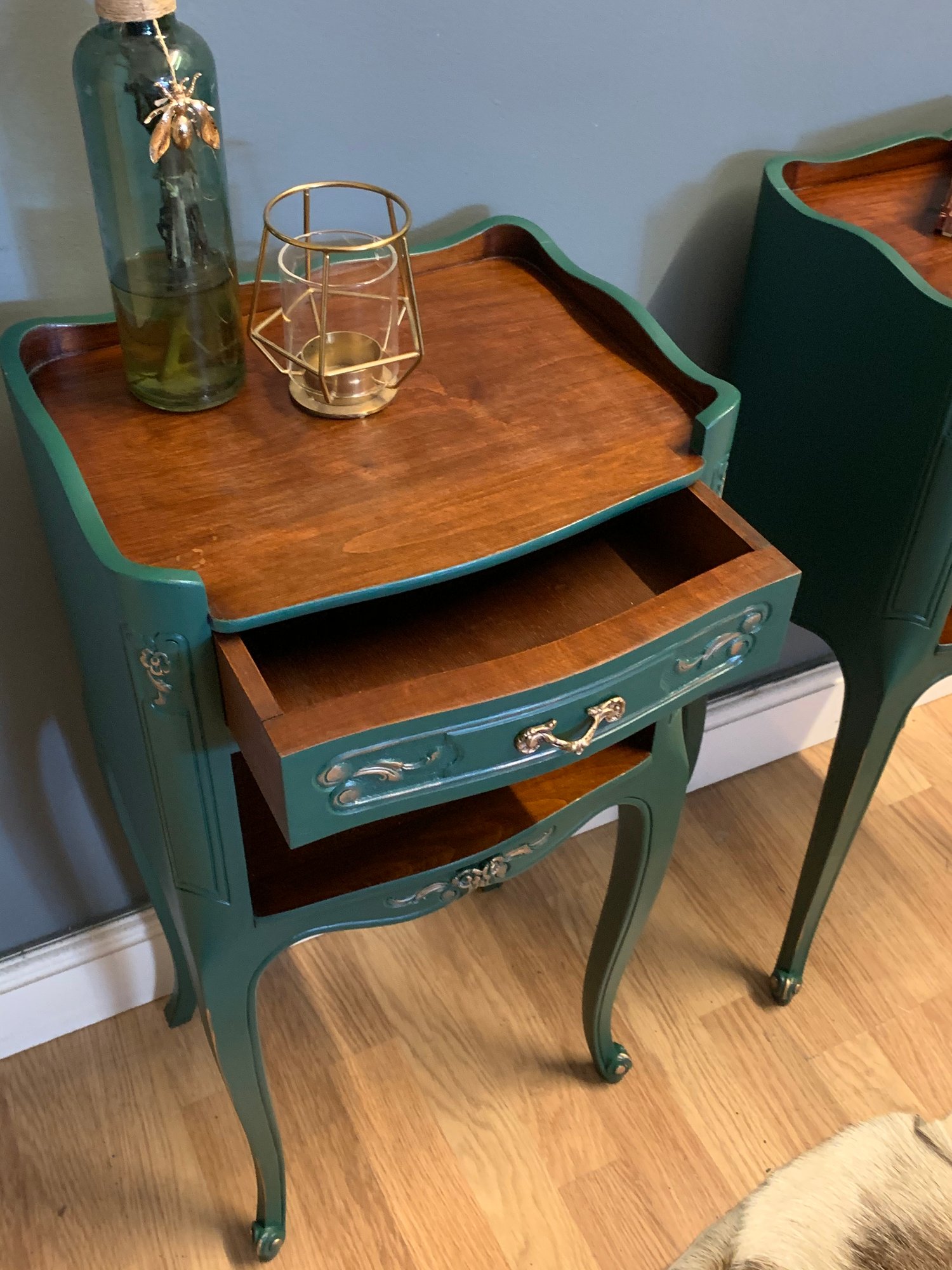 Image of A pair Of French dark green side tables