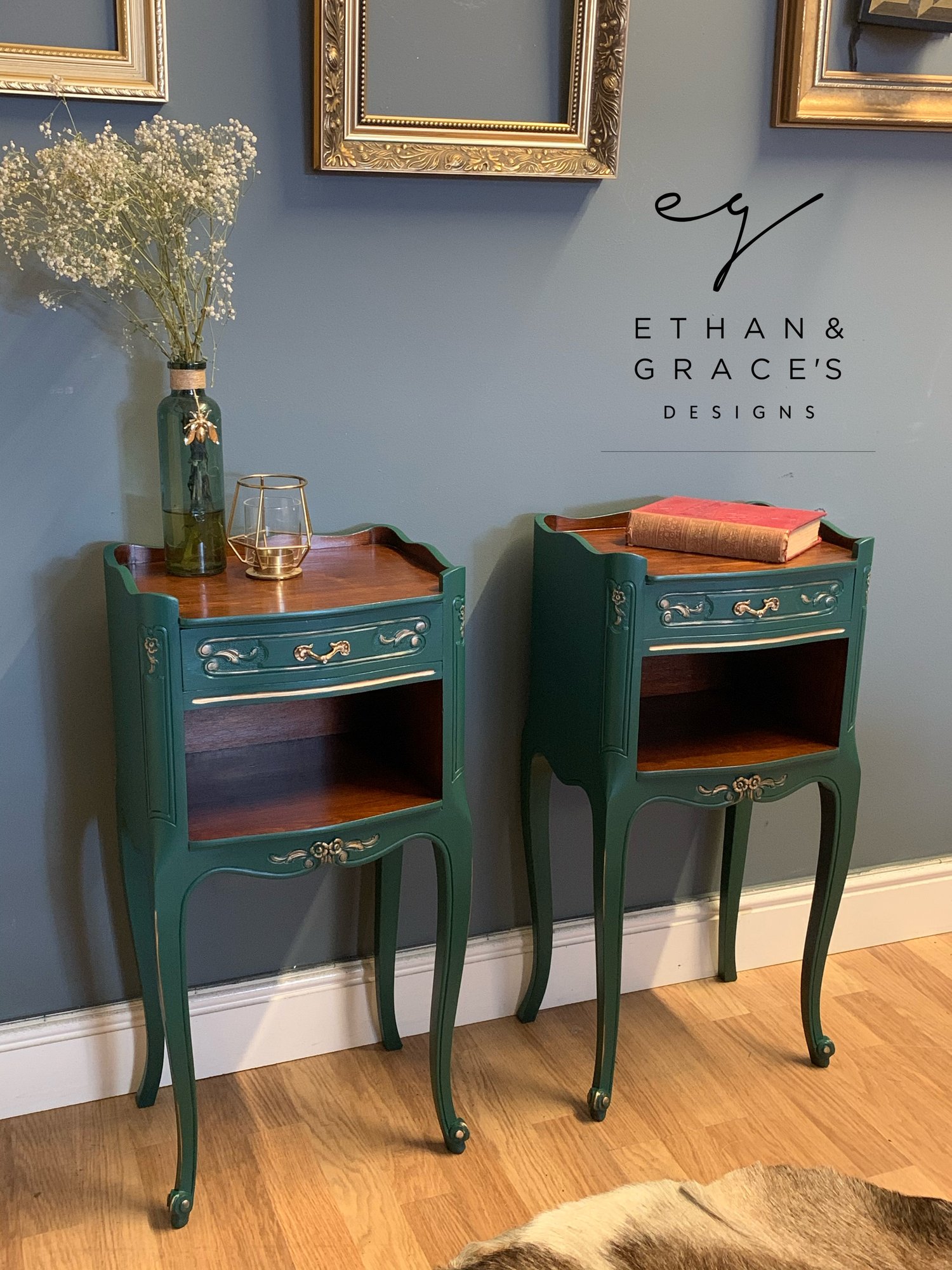 Image of A pair Of French dark green side tables