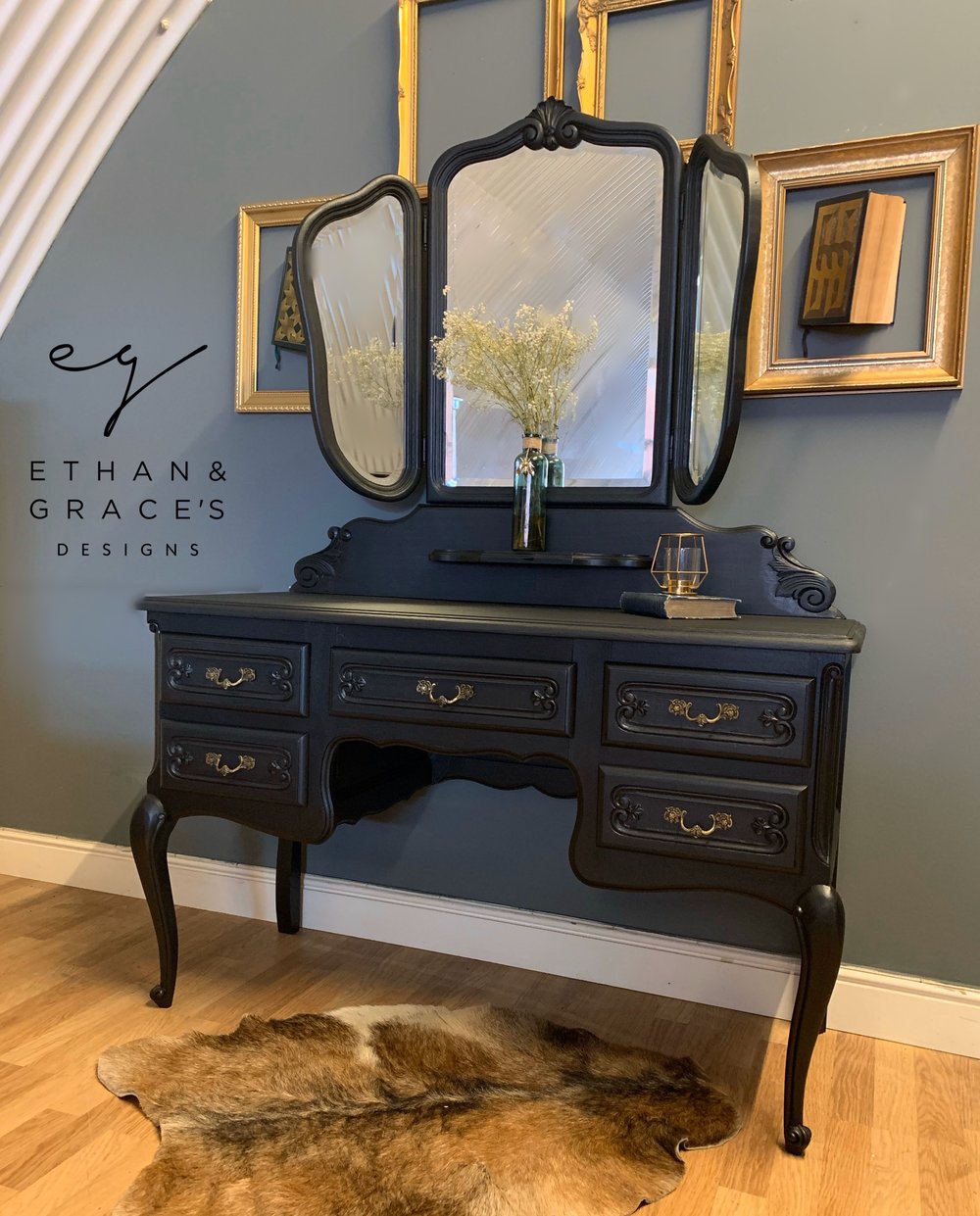 Image of Black French oak dressing table 