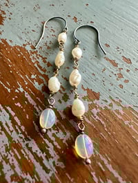 Image 9 of sterling and 14k gold pearl opal dangle earrings
