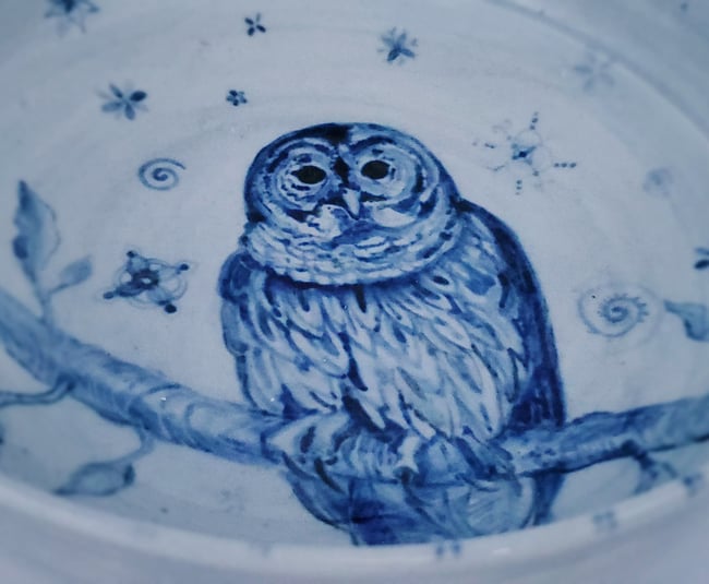 Colbalt Barn Owl Porcelain Bowl