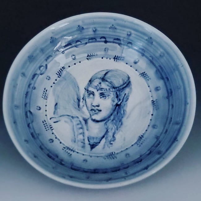 Cobalt Flower Angel Porcelain Bowl