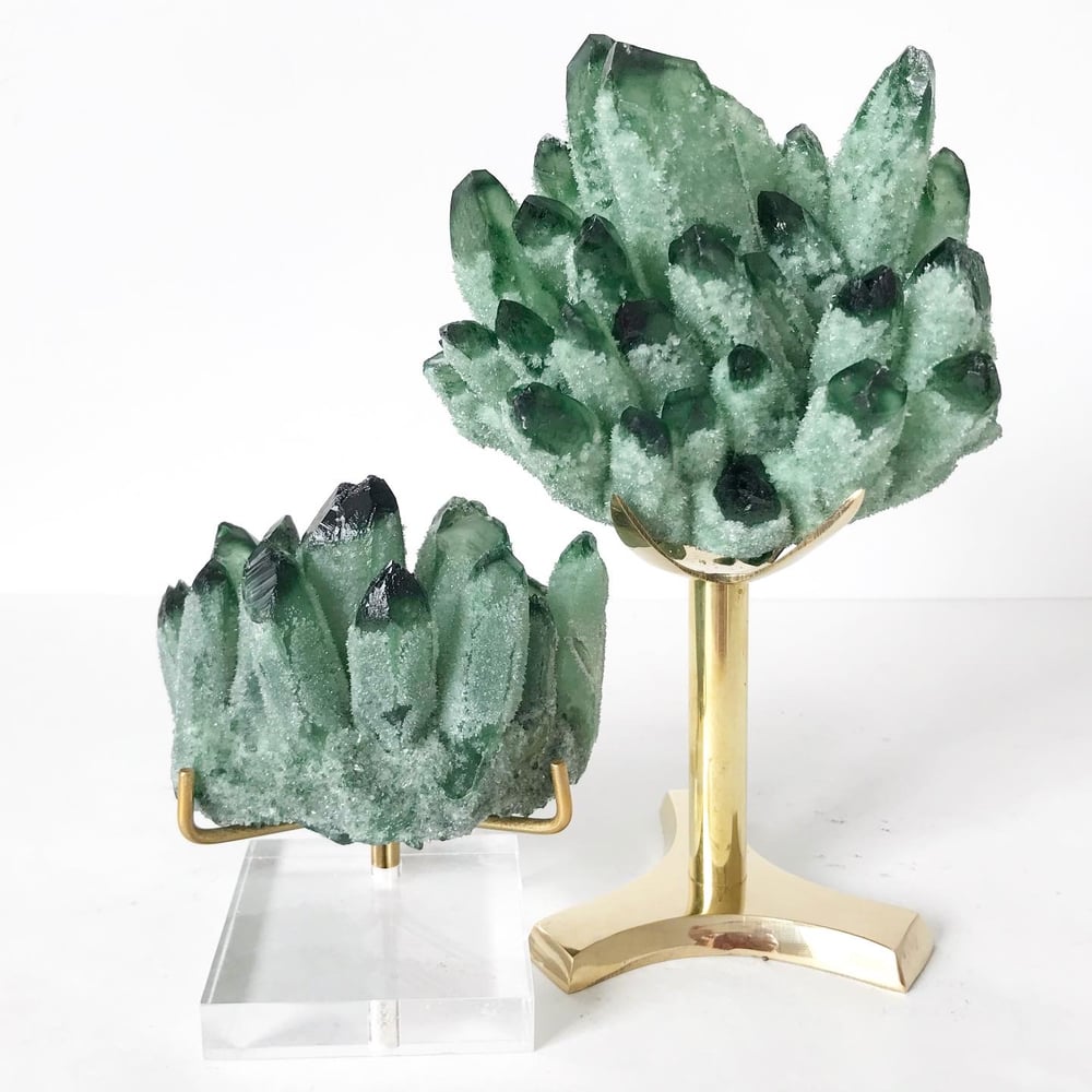 Image of Green Phantom Quartz Crystal Cluster no.05 + Brass Stand