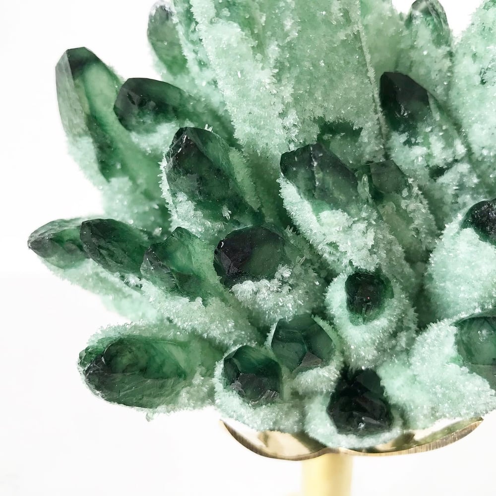 Image of Green Phantom Quartz Crystal Cluster no.05 + Brass Stand