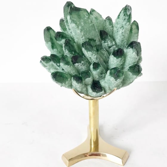 Image of Green Phantom Quartz Crystal Cluster no.05 + Brass Stand