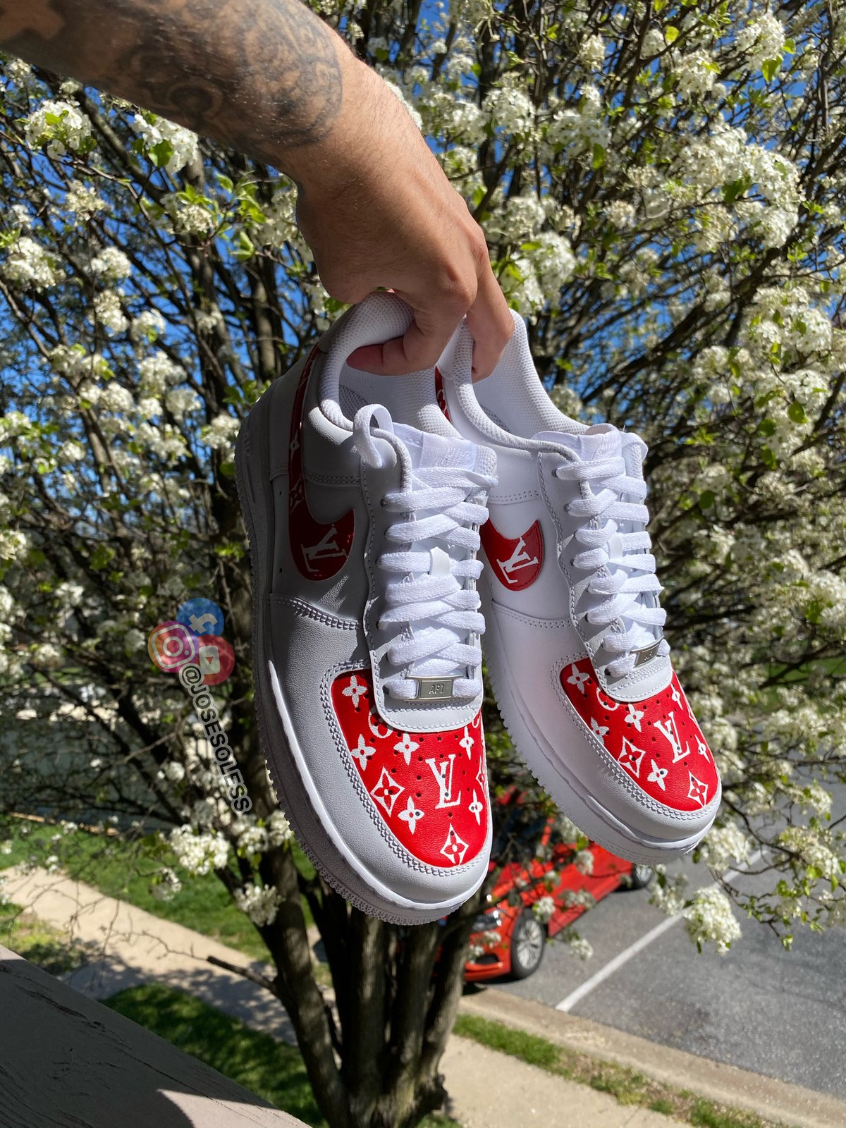 Dripping Red Louis Vuitton x Supreme Nike Air Force Ones, Custom