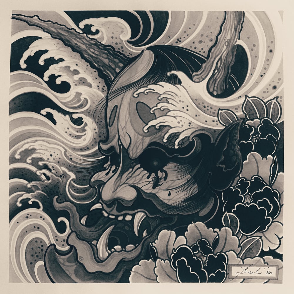 Image of Black and grey Hannya