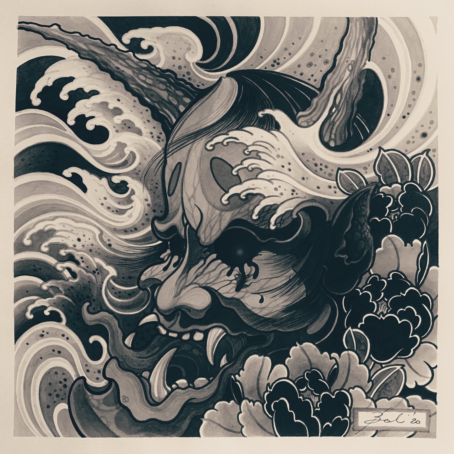 Image of Black and grey Hannya