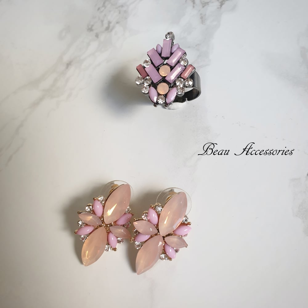 Image of Baby Pink Studs and Ring Set