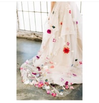 Image 2 of Custom Burgundy, Pink, Ivory Floral Wedding Veil