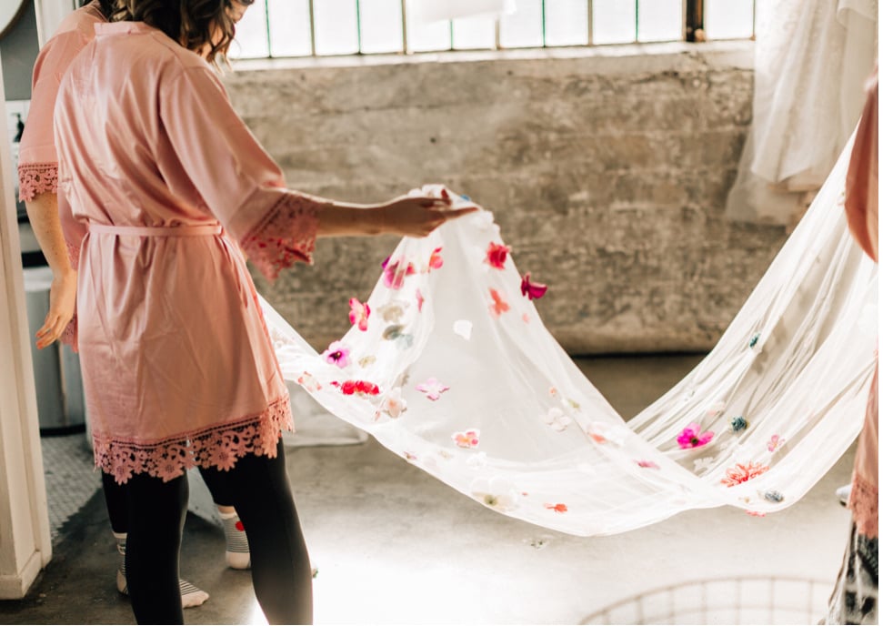 Custom Burgundy, Pink, Ivory Floral Wedding Veil