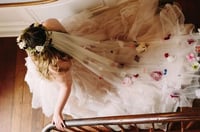 Image 3 of Custom Burgundy, Pink, Ivory Floral Wedding Veil