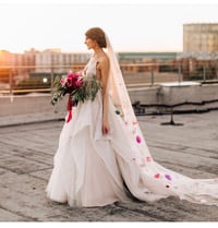 Image 1 of Custom Burgundy, Pink, Ivory Floral Wedding Veil