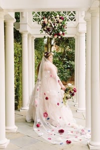 Image 4 of Custom Burgundy, Pink, Ivory Floral Wedding Veil