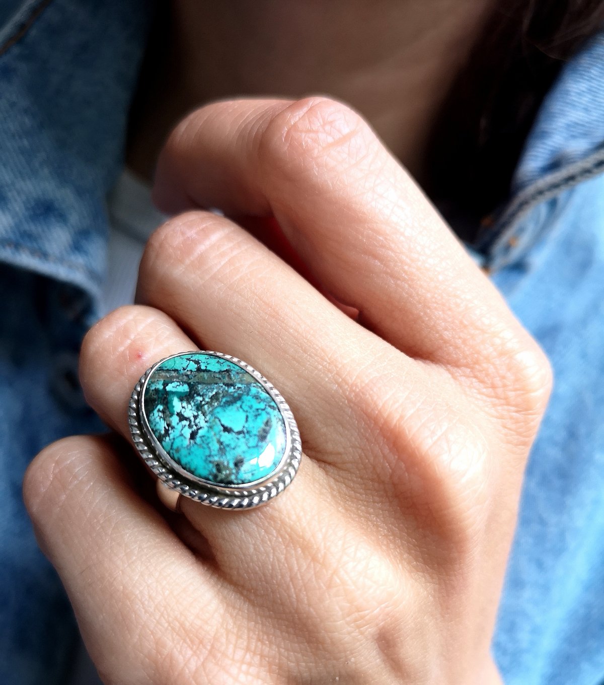 Image of Bague turquoise du Tibet - taille 51 - ref. 5728
