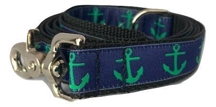 Green Anchor on Navy - Dog Leash