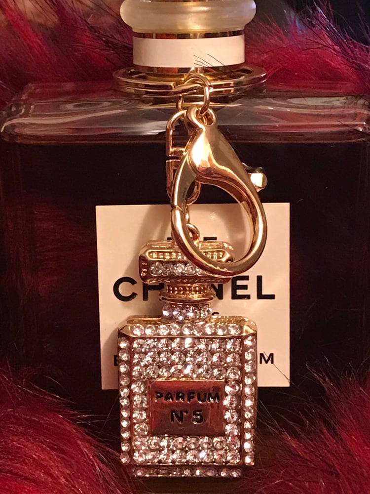 Image of Fashion Designer Inspired Perfume Bottle Keychain with Crystals 