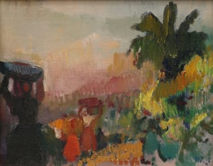 Image of Mid-century, Swedish Painting, HILDING RÖSIÖ (1902-1985). ‘Women carrying baskets‘