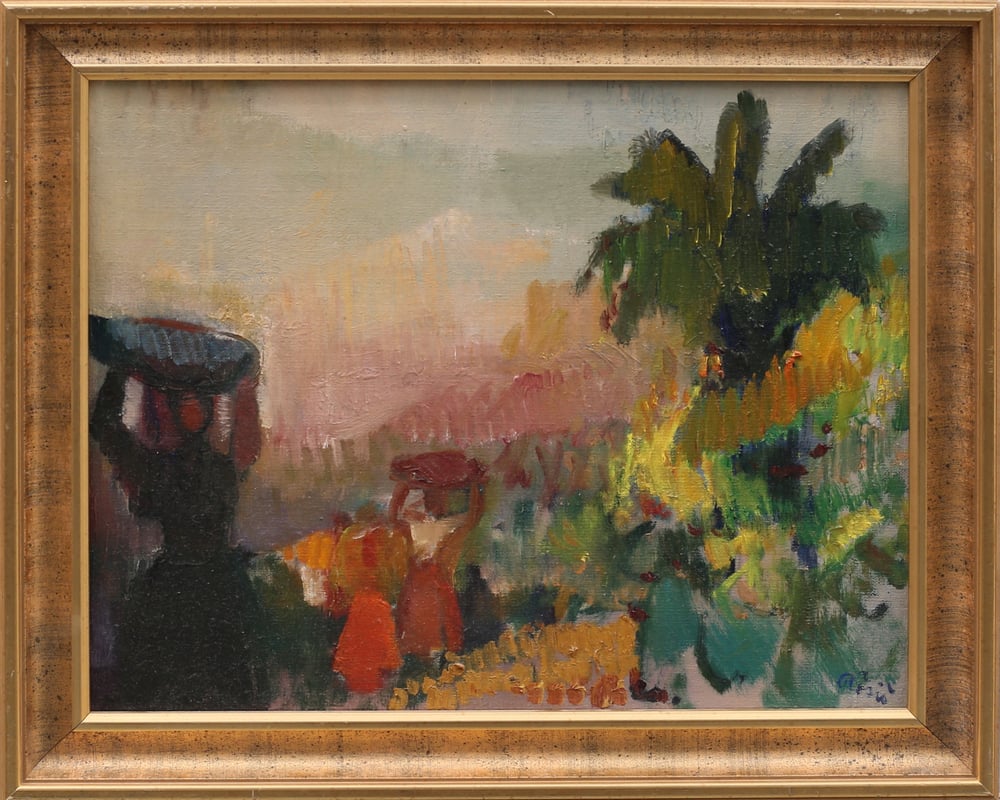 Image of Mid-century, Swedish Painting, HILDING RÖSIÖ (1902-1985). ‘Women carrying baskets‘