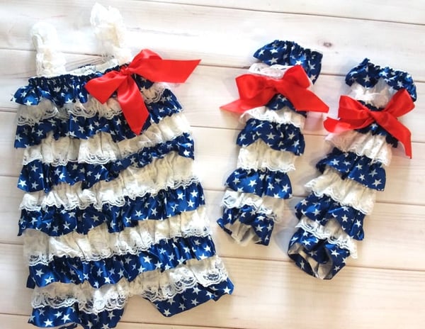 Image of ROCK BOTTOM BLOWOUT SALE 4th of July Satin and Lace Petti Romper Set - Size 12-24m 