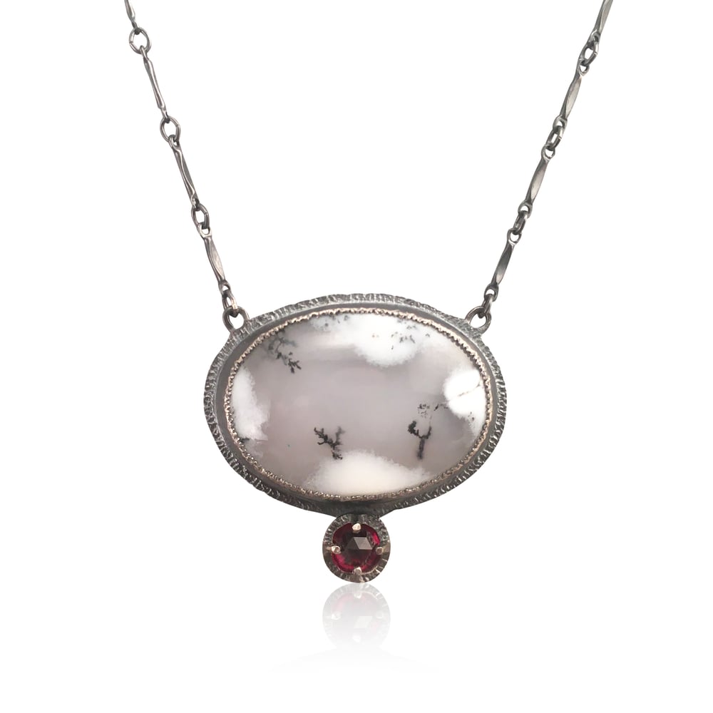 Image of dendritic opal and rose cut garnet necklace