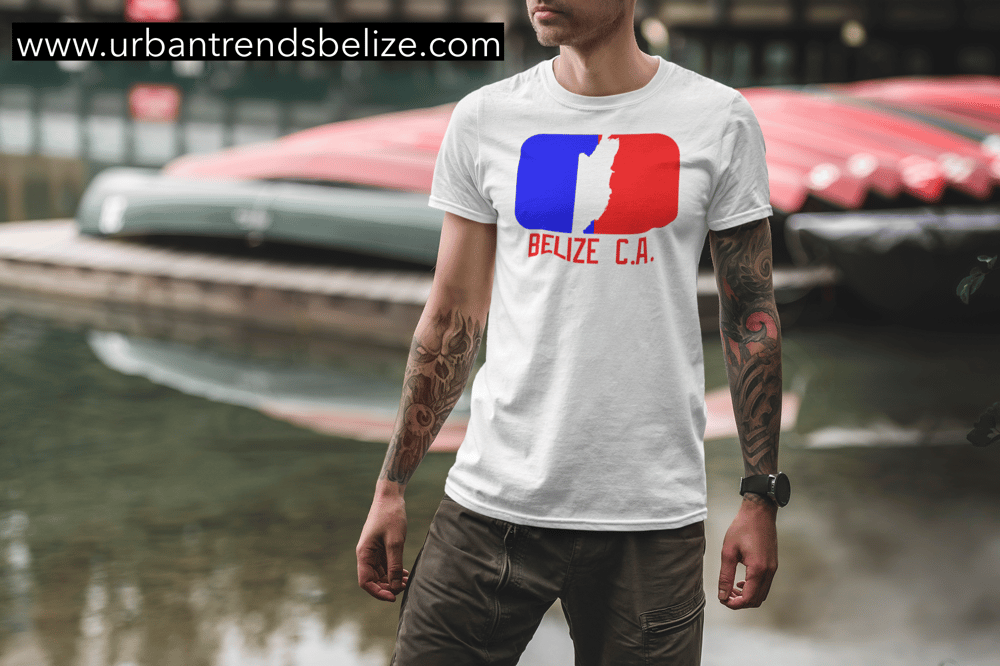 Image of BELIZE - T-SHIRT BLACK/WHITE W/RED/BLUE