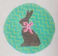 E1 Round Needlepoint Ornament - Chocolate Bunny - Painted 13 count mesh