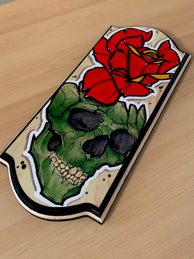 Image of “Green Skull” Hand-painted Plaque
