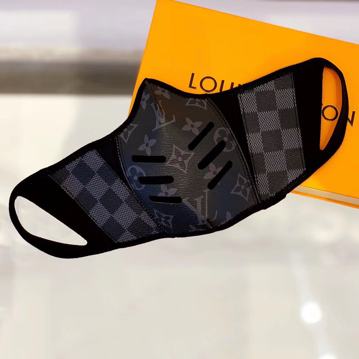 Custom Black LV Damier N95 Mask | LuxuryCustomz