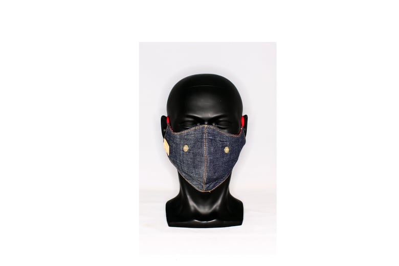 Image of Japanese denim face mask with vent holes