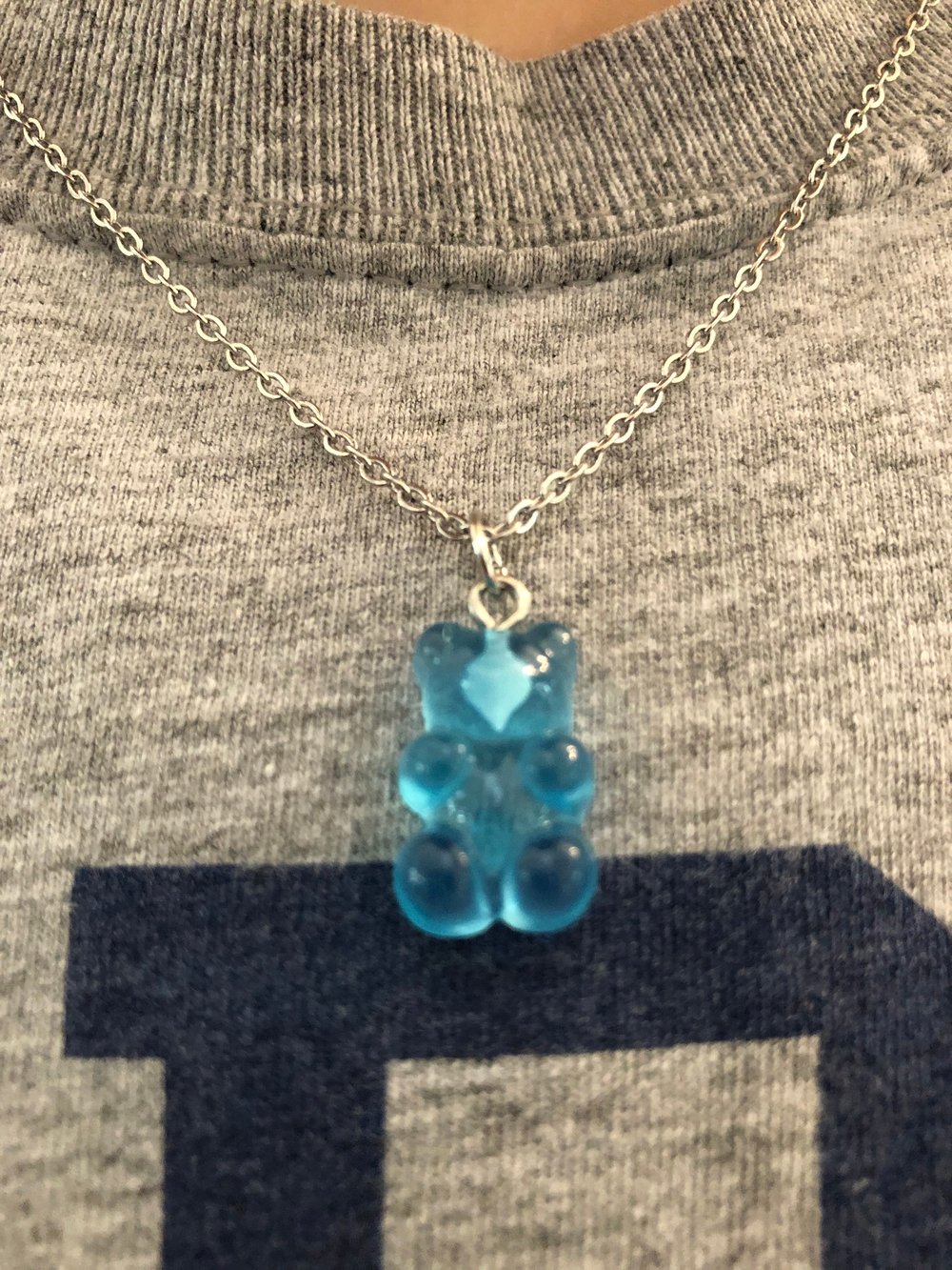 Blue Gummy Bear Charm Necklace
