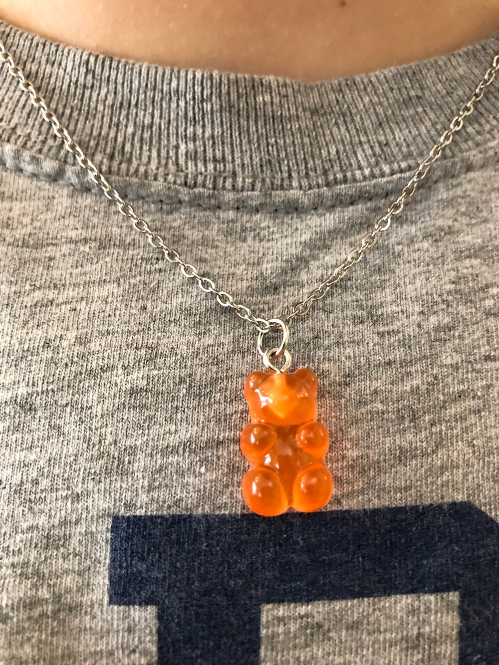 Orange Gummy Bear Charm Necklace