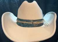 Image 1 of Cream Cowboy Hat Twine & Green Band