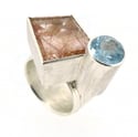 Intergrown forms ring. Rutile quartz and aquamarine in silver. Chris Boland Contemporary Jewellery