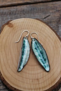 Image 2 of Green and White Open Pod Drop Earrings