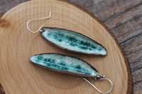 Image 4 of Green and White Open Pod Drop Earrings