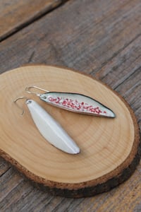 Image 3 of Red and White Open Pod Drop Earrings