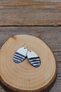 Image 3 of Large Blue and White Stripe Enamel Earrings