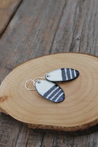 Image 1 of Large Blue and White Stripe Enamel Earrings