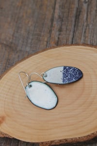 Image 3 of Large Blue and White Wave Enamel Earrings