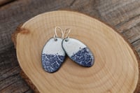 Image 4 of Large Blue and White Wave Enamel Earrings